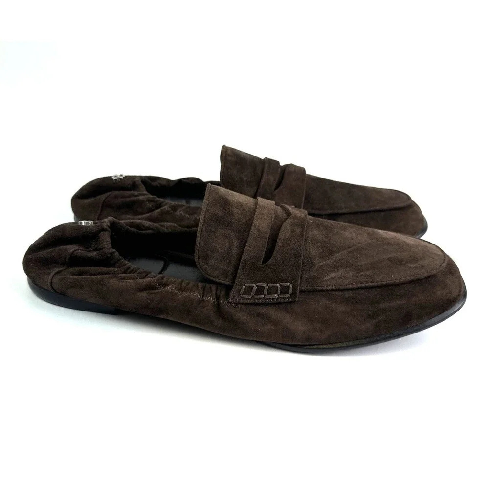 Simkhai Danna Suede Loafer Brown Ruched Heel Penny Flat Slip On Classic 38 7.5‎